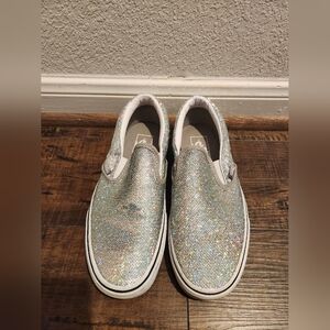 Sparkly Silver Vans Slip-On Shoes